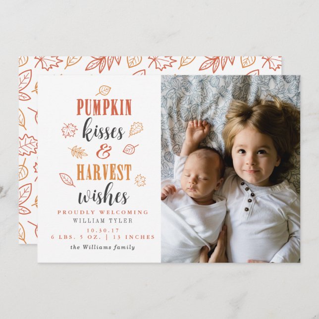 Convites Pumpkin Kisses & Harvest Deseja Novo Bebê (Frente/Verso)