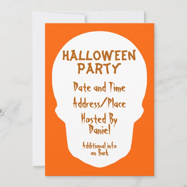 Convites Pumpkin Laranja Caveira Mínima (Frente)