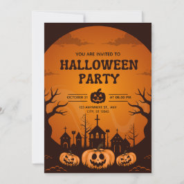 Convites Pumpkin Laranja e Black Simples Festa de Halloween