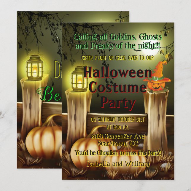 Convites Pumpkin Latern Light Scary Halloween Festa de Figu (Frente/Verso)