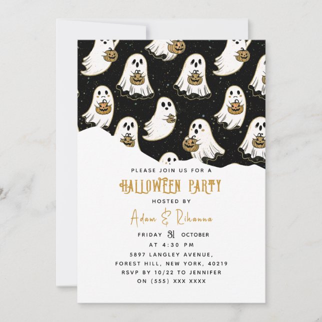 Convites Pumpkin Moderno e Halloween Fantasma (Frente)