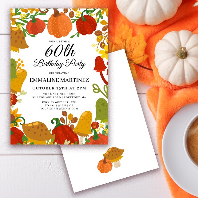 Convites Pumpkin Mushroom Forest Fall 60º Aniversário (Need matching pumpkin and mushroom fall party supplies? Message me!)