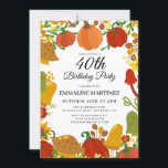 Convites Pumpkin Mushroom Forest Fall aniversário de 40 ano<br><div class="desc">As abóboras laranja e vermelha coloridas e os cogumelos amarelos,  verdes e castanhos são enterrados folhas de outono e ramos. Uma letra elegante dá-lhe um toque festivo de queda.</div>
