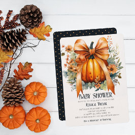 Convites Pumpkin Orange Ribbon Unisex Fall Chá de fraldas