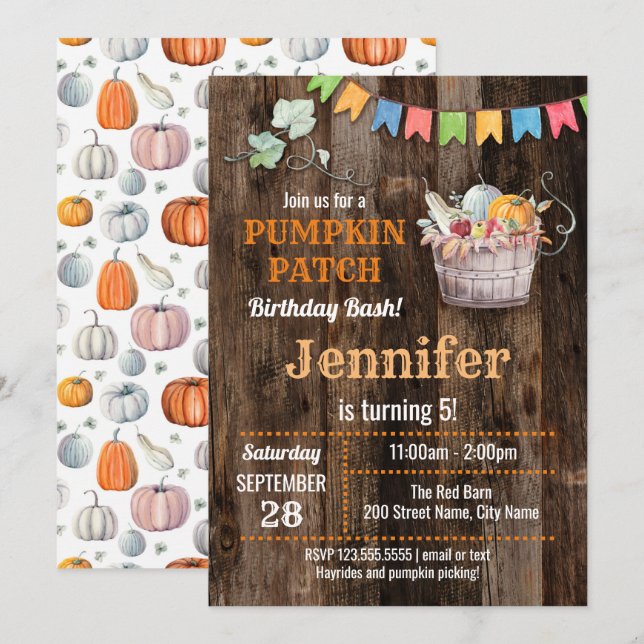 Convites Pumpkin Patch Birthday Bash (Frente/Verso)