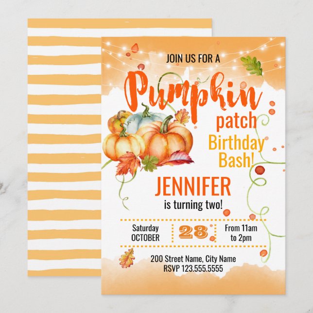 Convites Pumpkin Patch Birthday Bash (Frente/Verso)
