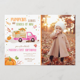 Convites Pumpkin Pink Truck Orange Green Girl Aniversário