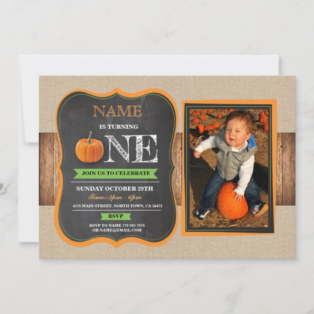 Convites Pumpkin Primeiro Aniversário Convide 1 rua Festa F (Frente)