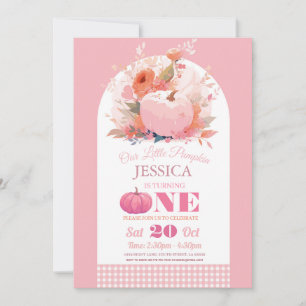 Convites Pumpkin Rosa 1rua Uma Meninas de Aniversário outon