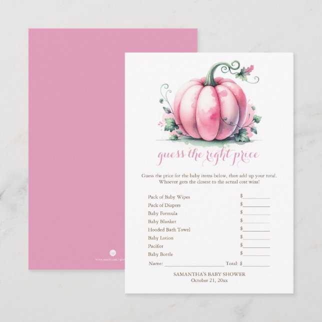 Convites Pumpkin rosa adivinha o jogo do preço certo (Frente/Verso)