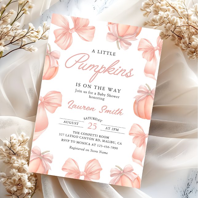 Convites Pumpkin rosa-Arco no caminho do Chá de fraldas (Criador carregado)