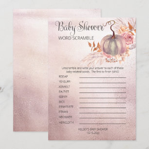 Convites Pumpkin Rosa Boho Pampas Chá de fraldas Palavras 