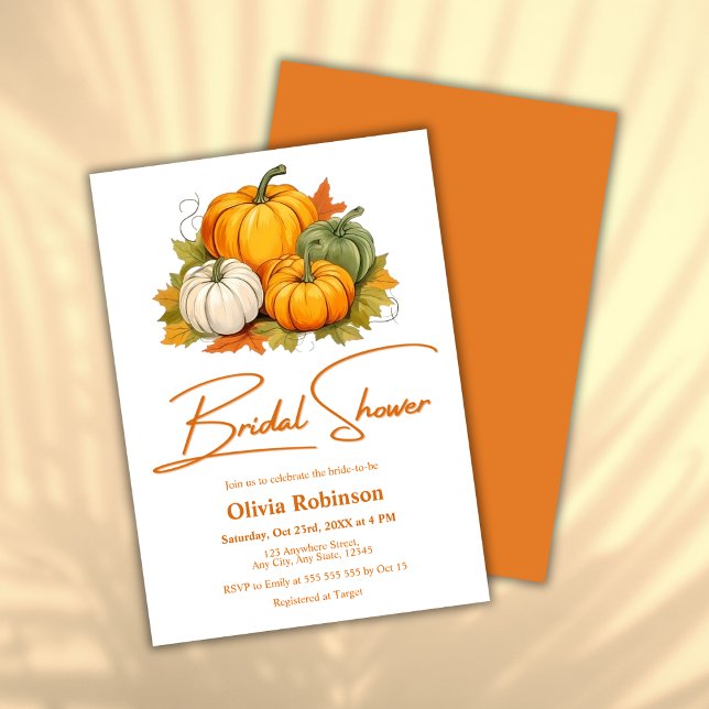 Convites Pumpkin Russo Laranja Cai no Chá de panela do Amor (Orange Rustic Pumpkin Fall in Love Bridal Shower Invitation  )