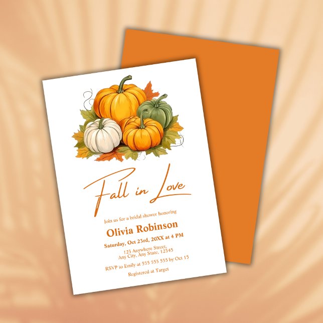 Convites Pumpkin Russo Laranja Queda no Chá de panela do Am (Fall in Love Autumn Rustic Pumpkin Bridal Shower Invitation  )