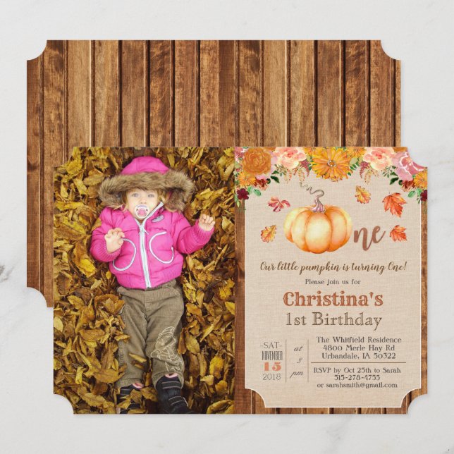 Convites Pumpkin Rustic Deixa primeiro aniversario De Madei (Frente/Verso)