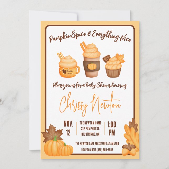 Convites Pumpkin Spice e tudo mais agradável, Chá de fralda (Frente)