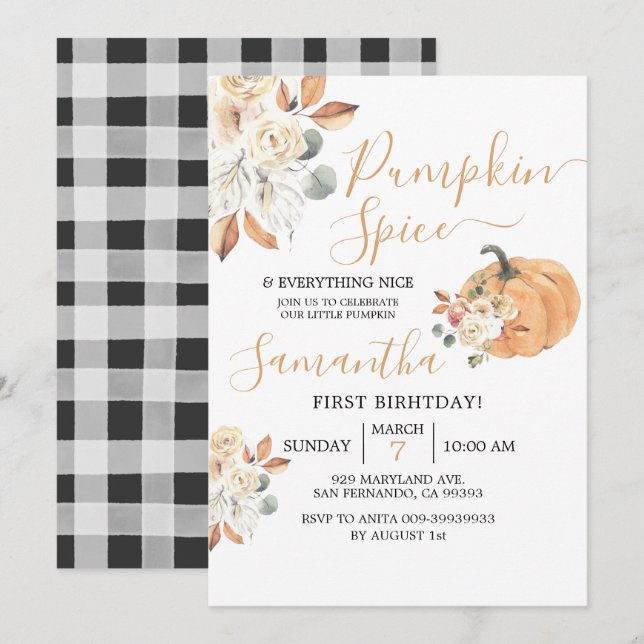 Convites Pumpkin Spice e tudo o que é bom primeiro aniversa (Frente/Verso)