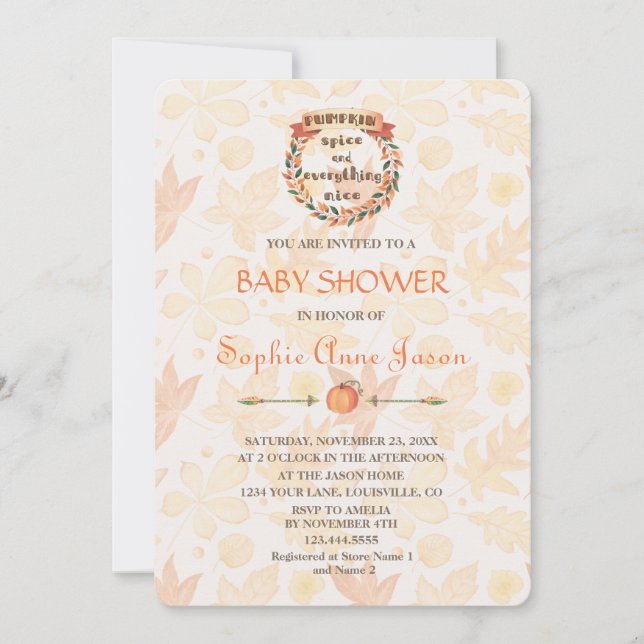 Convites Pumpkin Spice Queda Chá de fraldas de Ação de Graç (Frente)