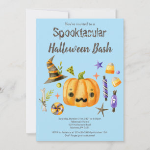 Convites Pumpkin Spooktacular Festa de Halloween Bash Azul