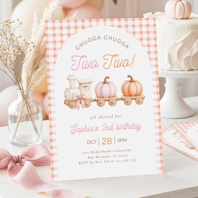 Convites Pumpkin Train 2nd Birthday Invitation (Criador carregado)
