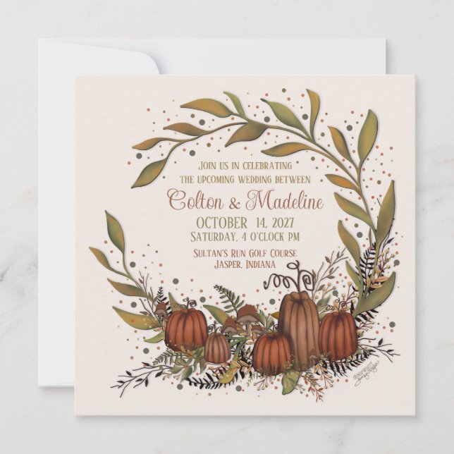 Convites Pumpkin Wreath Fall Autumn Inspirivity Weding (Frente)