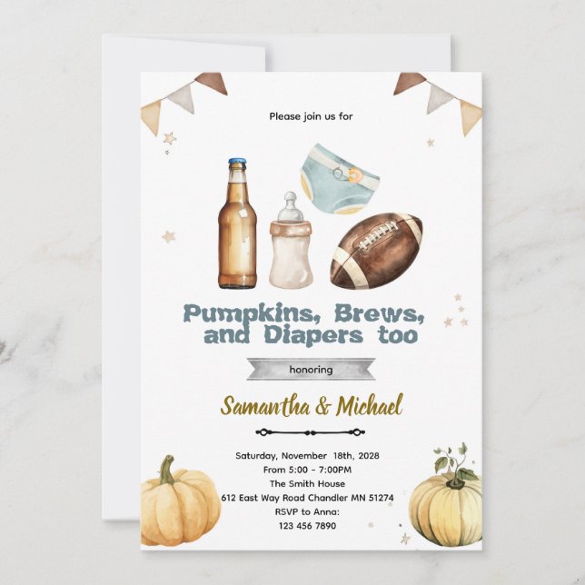 Convites Pumpkins Brew and Diapers Too Invitation (Frente)