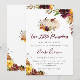 Convites Pumpkins Burgundy Orange Floral Twins Chá de frald