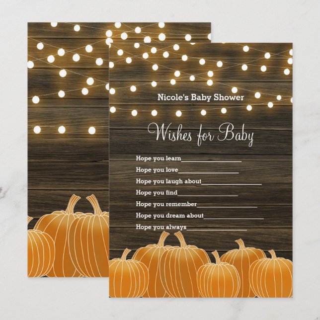 Convites Pumpkins de queda e luzes desejos para o jogo do C (Frente/Verso)