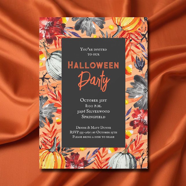 Convites Pumpkins e Festa Floral do Halloween (Pumpkins and Floral Fall Halloween Party Invitations)