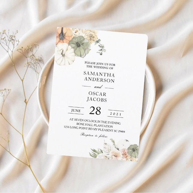 Convites Pumpkins e Flores Modernos de Aquarela (Criador carregado)