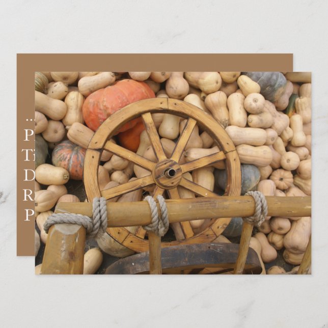 Convites Pumpkins e Roda do carrinho de madeira rural (Frente/Verso)