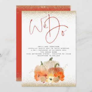 Convites Pumpkins Florals Dourada Glitter Nós Fazemos Casam