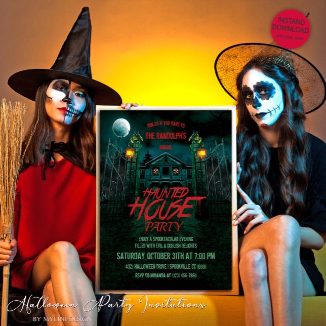 Convites Pumpkins Moon Bats Halloween Assombrado (Criador carregado)