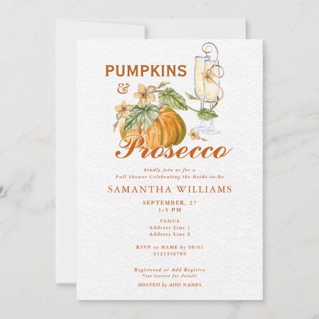 Convites Pumpkins & Prosecco Elegant Fall Bridal Shower (Frente)
