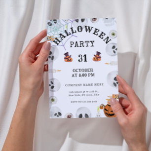 Convites Pumpkins   Spider Web Halloween Office Party White