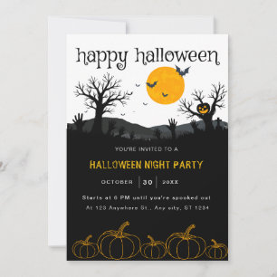 Convites Pumpkins Trees Spooky Laranja Black Halloween