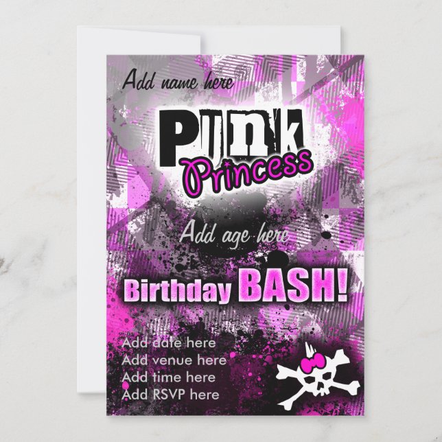 Convites Punk Princess Birthday Bash (Frente)