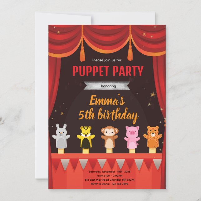 Convites Puppet birthday party invitation (Frente)