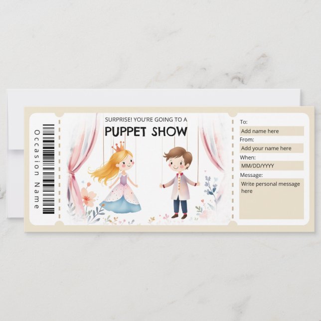 Convites Puppet Show Gift Certificate (Frente)