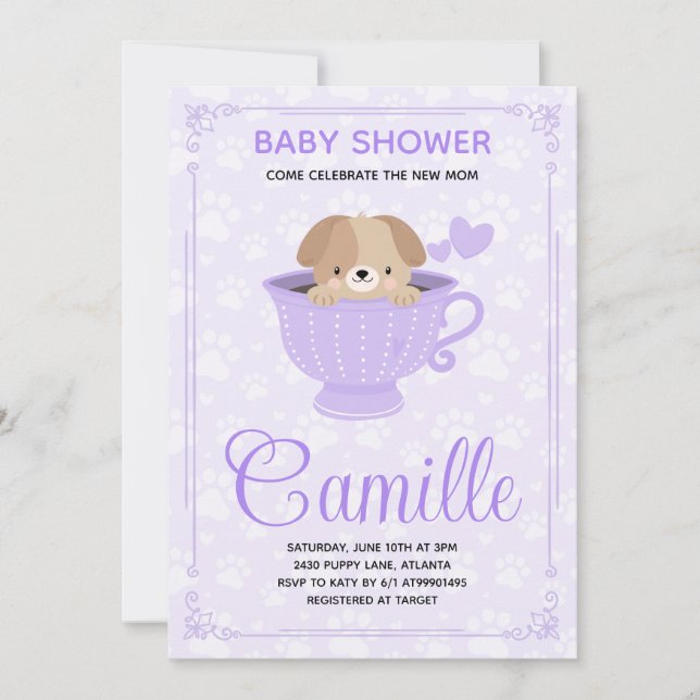 Convites Puppy Baby Shower Invitation  (Frente)