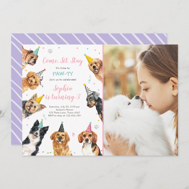 Convites Puppy Birthday Convide Cachorro Festa Pawty Girl (Frente/Verso)