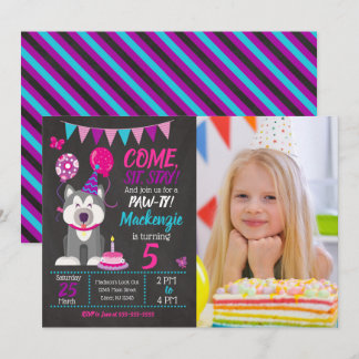 Convites Puppy Birthday Invitation Girl Paw-ty Husky