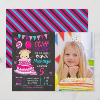 Convites Puppy Birthday Invitation Girl Paw-ty Party
