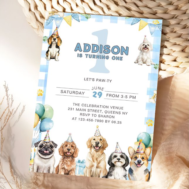 Convites Puppy Calling All Pawty Animals 1st Birthday (Criador carregado)