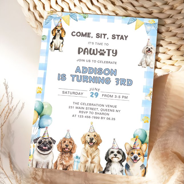 Convites Puppy Calling All Pawty Animals 3rd Birthday (Criador carregado)