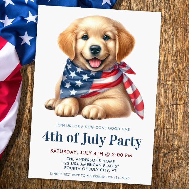 Convites Puppy Dog Patriotic Ouro Retriever 4 De Julho (Criador carregado)