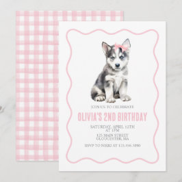 Convites Puppy husky preppy plaid birthday invitation