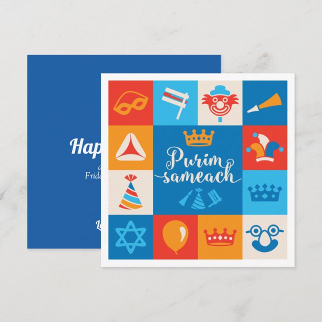 Convites Purim - Invitación de fiesta o tarjeta de saludo (Frente/Verso)