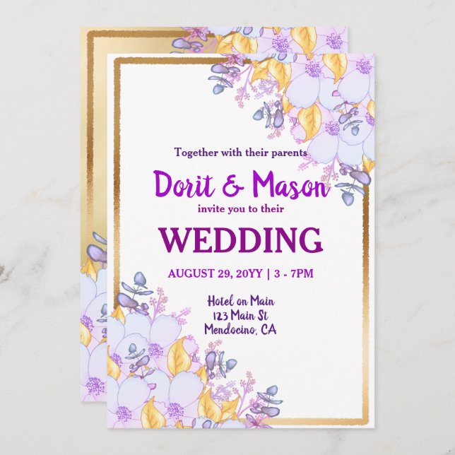 Convites Puro e Dourado Frame Dourado (Frente/Verso)