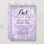 Convites Puro Prata Faux Lights Bat Mitzvah<br><div class="desc">Comemore em estilo com este convite moderno do Bat Mitzvah,  com luzes brilhantes lilás roxas de fundo com uma falso borda cintilante prateada. Os designs são ilustrações/gráficos impressos planos - NÃO O GLITTER REAL.</div>